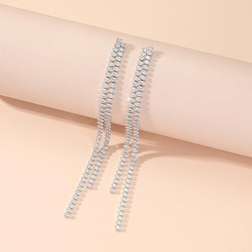 Rhinestone Earrings Prom Earrings for Women Sparkly Long Tassel Chandelier Drop Statement Earring Jewerly Gifts Wedding Party Prom Dresses Accessories - color: C1:silver
