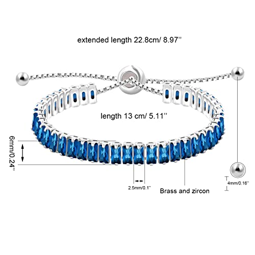 Uloveido Classic Emerald Cut Rectangular Cubic Zirconia Eternity Tennis Bracelet Adjustable for Women Y1788 - color: Platinum-blue