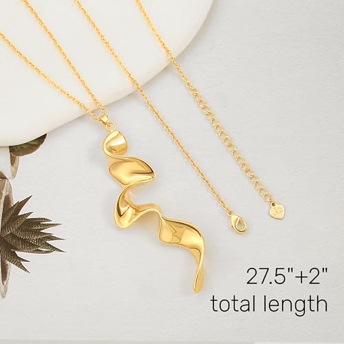 PEARLADA 18k Gold Plated Chain Long Necklace, Boho Sweater Necklace for Women, Geometric Pendant Y Necklace - color: Wave