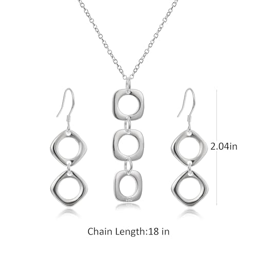 3 Circles Silver Hoop Earrings Necklace Set for Women Geometric Jewelry Set | 925 Silver Hypoallergenic Small Hoop Circle Geometry Textured Finish Minimalist Style Comfortable Wear - style: 3 Hoop