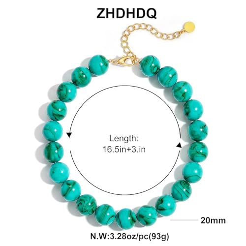 Multicolor Chunky Beaded Necklace, Statement Colorful Round Ball Beads Choker Necklace with Gold-Tone Adjustable Chain, Fashion Bold Neck Jewelry for Women - color: 20MM-Turquoise
