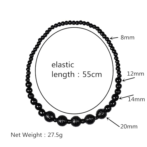 COLORFUL BLING Natural Chunky Wooden Beads Statement Necklace Boho African Tribal Collar Choker Bib Necklace Hippie Vacation Jewelry for Unisex Men Women - color: grooved black