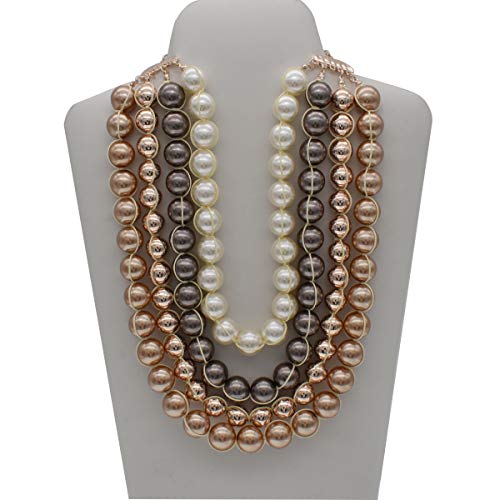 utop JNF Hand made Pearl Statement Necklace for Women Rhinestone Multilayer Crystal Necklaces Chunky Pearl Necklace Large Pearl Necklace and Earrings Set for Mother Mom's gift - color: champagne pearl necklace chunky