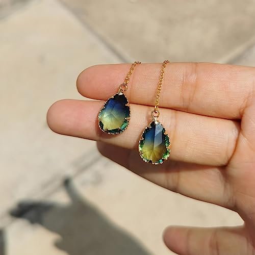 WANGGAO Stainless Steel Water Drop Long Chain Earrings for Women Linear Crystal Threader Earrings Jewelry - color: Green