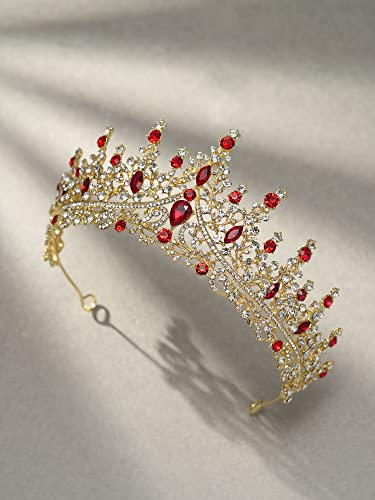SWEETV Crystal Wedding Tiara for Women, Royal Queen Crown Headband, Rhinestone Princess Hair Accessories for Prom Birthday - color: 3.Red