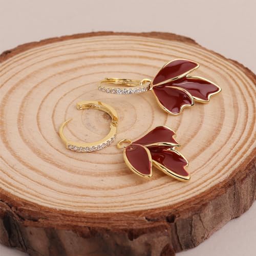 Jean Beau Drop Hoop Earrings for Women, Fasion Jewelry Gift - color: Red