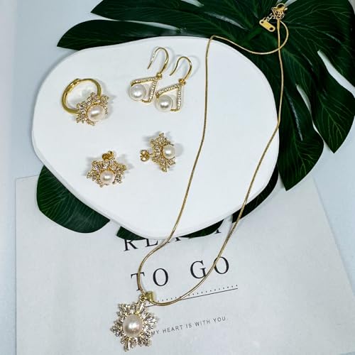 Women's pearl jewelry set, including earrings ring and necklace, pearl necklaces for women,suitable for all seasons, as a bride and bridesmaid gifts