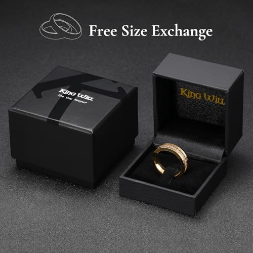 King Will Mens Tungsten Wedding Band with Cubic Zircon Inlay 7mm/8mm Flat Cut Comfort Fit Engagement Rings - color: Gold&White-6mm
