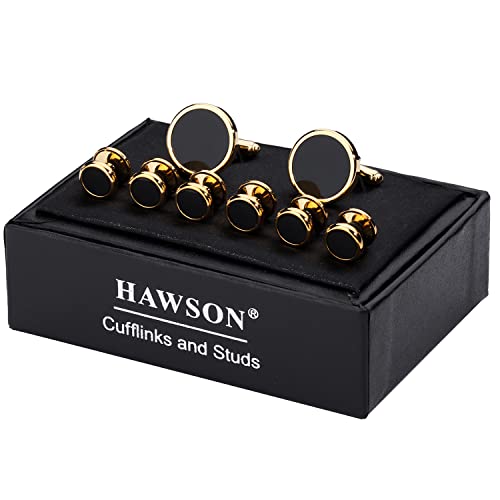 HAWSON Fashion Mother-of-Pearl Tuxedo Shirt Button and Cufflink Set, Specially Designed for Wedding Business - color: Gold Tone-Black Onxy