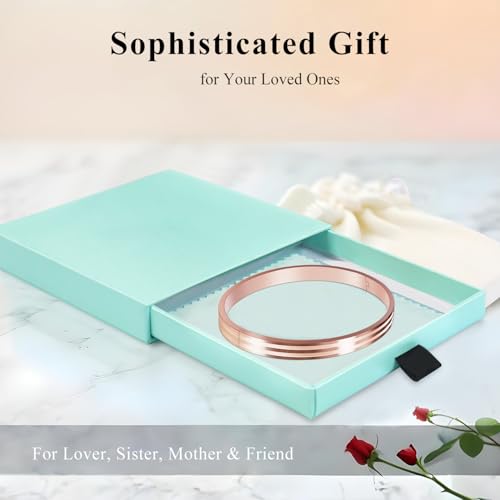 18K Gold Plated Bracelet Love Bangles for Women, 6.7in / 7.1in | Stainless steel, Waterproof & Non tarnish. Elegant & Shining. Verstaile for daily wear, perfect for stacking. Ideal Gift. - color: Rose Gold-6.7in