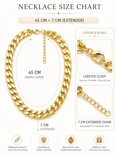 Chunky Link Cuban Chains Necklace Women's Punk Hip-hop Thick Gold Chain Choker Necklace Fashion Costume Jewelry for Women (gold) - color: style3-gold