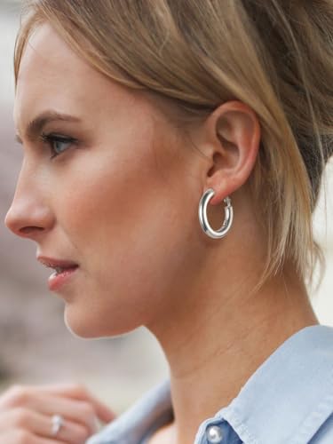 FindChic Hoop Earrings for Women, Silver/Black/14K Gold Plated Hypoallergenic Hollow Round Tube Loop Earrings, 20mm/30mm/40mm/60mm/80mm Chunky Hoops with Custom Name Options & Gift Box - color: b.Silver, size: 30MM