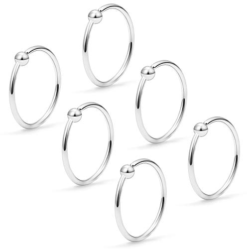 22G Thin Nose Rings Hoops 316L Surgical Steel Captive Bead Septum Nose Hoop Rings Eyebrow Lip Rings Cartilage Helix Rook Daith Earring Piercing Jewelry For Men Women 8mm - color: 6PCS-8MM-Silver