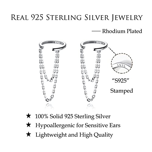Reffeer Solid 925 Sterling Silver Minimalist Cuff Earrings Chain for Women Cartilage Wrap Earrings Helix Cuffs - color: A-Silver
