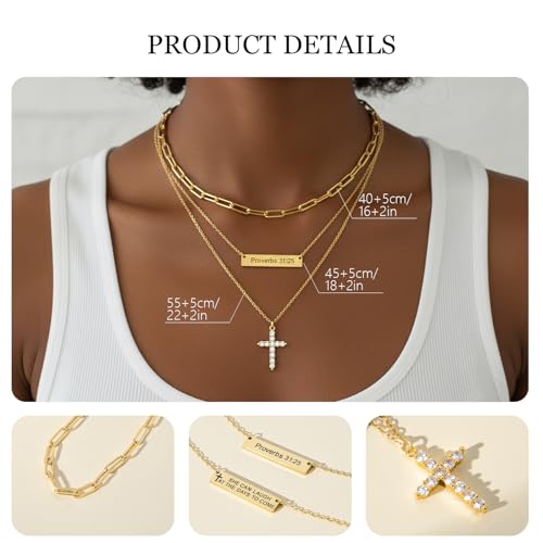 Layered Cross Necklaces for Women Trendy, 3 Pcs 14K Gold Plated, Stackable Women's Gold Pendant Necklaces Jewelry Set - color: Gold