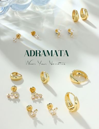 ADRAMATA Hypoallergenic Gold Earrings Stack for Women - 7Pairs Surgical Steel Small Chunky Huggie Hoops & Flat Back Stud Earrings Set Silver Cartilage Jewelry Trendy Christmas Gifts - style: Chunky - Gold