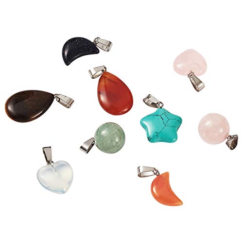 30Pcs Mixed Stone Pendants Heart Moon Teardrop Round Healing Crystal Quartz Chakra Bead Charms for Necklace for Jewelry Making Hole: 2x7mm - color: 1-Mixed Color-Mixed Shape