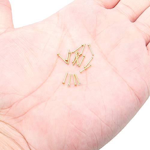 Hoeudjo Nose Studs Surgical Steel Cubic Zirconia Nose Rings Kit for Women Men Tiny Nose Stud Screw & Bone & L Shaped Nostril Rings Piercing Jewelry 22 Gauge 16 Pieces - color: nose bone studs, gold-tone