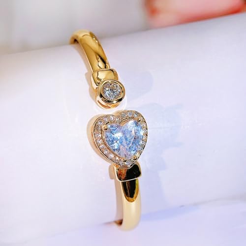Gold Bracelets For Women, Emerald Sapphire Cuff Bracelet 14k Gold Plated With Simulated Diamond Trendy Open Bangle Gifts For Mom Gifts For Her - color: Green Heart Gold