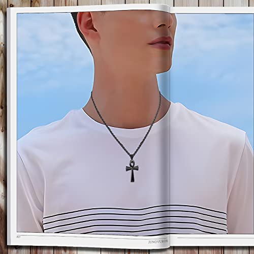 JUNOVUROS 18 to 28 Inches Rolo Chain Ancient Ankh Cross Pendant Necklace for Men Women Boys Girls 316L Stainless Steel with Large And Medium Sizes - color: E-Black/Size: 1.77 '' * 0.98 ", style: 20 Inches