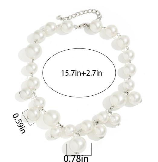 Faux Pearl Necklace for Women Big Pearl Necklace Chunky Pearl Necklace Exaggerated Large Pearl Choker Necklace Dainty Statement Bride Wedding Jewelry Gifts (silver)