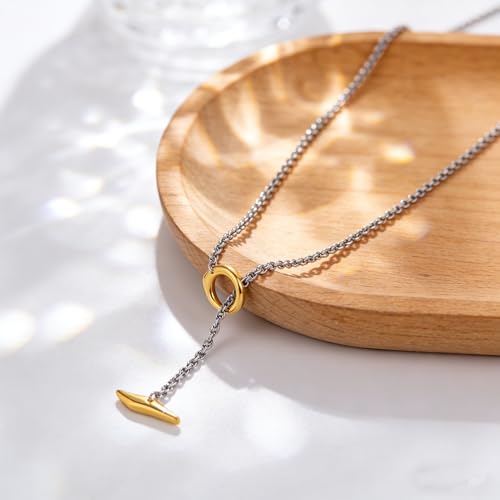 YUJIE Long Gold Y Necklace for Women - Adjustable Lariat Pendant Snake Chain, 14K Gold Plated Dainty Teardrop Necklace for Trendy & Formal Wear - color: mix metal