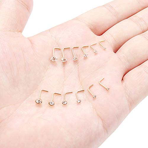 20G 1.5mm 2mm 2.5mm 3mm 3.5mm 4mm Opal Clear Diamond CZ Nose L Shaped Studs Rings Piercing Jewelry 4-20PCS - color: 12PCS - Rose Gold