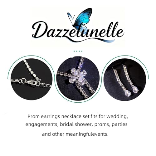 Women's Fashion Jewelry Rhinestone Zircon Necklace and Earring Set Formal Ball Gown Accessories Silver Floral Pendant Bridal Wedding Jewelry Suitable for Weddings, Balls, Banquets, and All Special Occasions - style: GST012