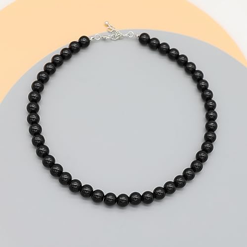 Long Simulated 10mm AAA Pearl Strand Necklace for Women Multicolor Pearl Choker Necklace 1920s Pearl Statement Necklace Costume Jewelry - color: 10mm Black