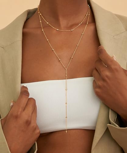 CHESKY Lariat Necklace for Women,14k Gold/Sliver Plated Layered Necklace | Gold/Sliver Long Necklace,Dainty Cross Pendant, Wedding Y-Shaped Drop Chain, Waterproof Jewelry Gift for Women Everyday Wear - style: Y Bead-GD