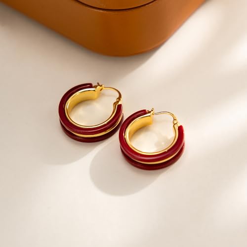 14K Gold Plated Chunky Hoop Earrings for Women Vintage Leopard Print Hoops Large Round Hoop Earrings Jewelry - style: Red