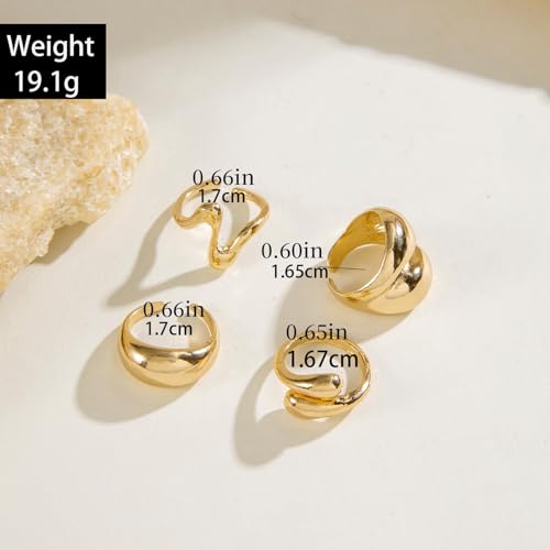 Roe Dolph Chunky Gold Rings for Women Stackable Statement Ring Set | Mixed sculptural shapes and polished surfaces create bold stacking combinations for parties dinners and everyday outfits - color: A2