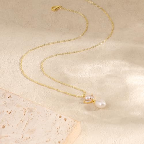 Pearl Necklaces for Women,Dainty Gold Pendant Necklaces Waterproof Jewelry | 14K Gold Plated Pearl Necklaces,Dainty Elegant Wedding Necklace,Small Cute Adjustable Minimalist Necklace,Non Tarnish Jewelry - color: GOLD-19
