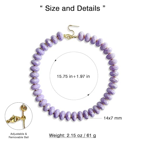 Colorful Chunky Acrylic Beaded Choker Necklaces for Women | Multicolor Faceted Beads, Sturdy Metal Chain, Adjustable Detachable, Lightweight, Summer Boho, Sparkly Statement Jewelry Gift - color: Light Purple