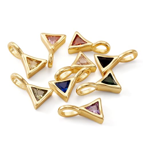 9Pcs Triangle Brass Cubic Zirconia Charms Golden Birthstone Crystal CZ Stone Necklace Charm Cubic Zirconia Pendant for Earring Bracelet DIY Jewelry Making 11.5x7.5x4.5mm - color: Triangle