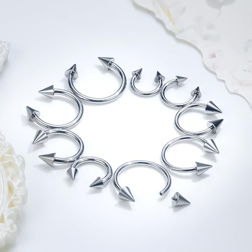 Ruifan 20G 18G 16G 14G 12G 8G 6G 4G 2G Horseshoe Nose Ring Titanium Septum Rings Piercing Jewelry Internally Threaded Gauges Cartilage Conch Helix Rook Lip Tragus Earring Hoop Eyebrow For Women Men - size: Spike: 12G - 14MM