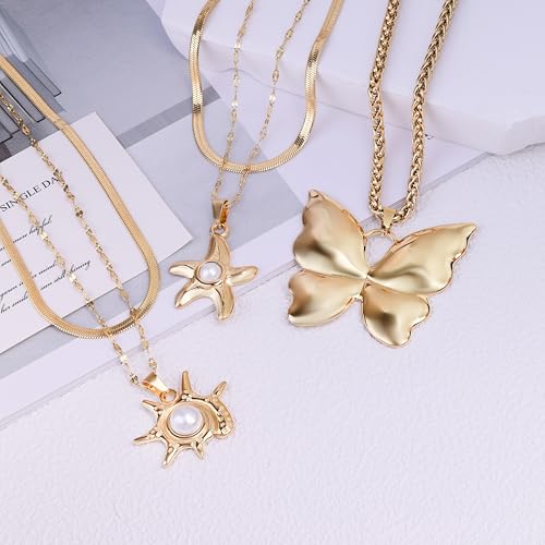 2 PCs Gold Plated Necklace Set for Women - Non Tarnish Jewelry Gift with Fashion Design - style: 2 PCs: Starfish