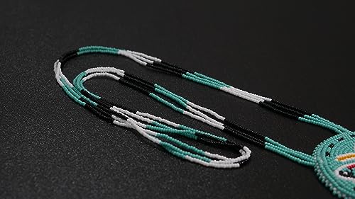 Handmade Native American Style Tribal ethnic Seed Bead Beaded Layered Medallion Necklace - color: Butterfly - Turquoise