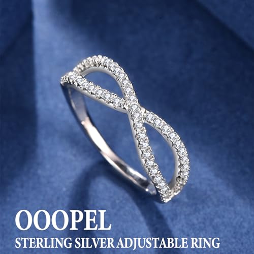 OOOPEL Sterling Silver Adjustable Ring S925 Silver Rings for Women Cubic Zirconia Twist Love Knot Dainty Ring Silver Minimalist Open Finger Rings Silver Thumb Sterling Silver Ring - color: figure eight ring