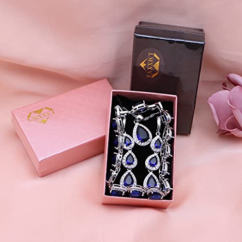LMXXVJ Necklace Long Earrings Bracelet Set, White Gold Plated Created Blue Sapphire Jewelry Set Wedding Party Gift Jewelry for Women Bridal Bridesmaid - color: Blue