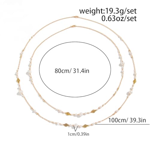 Long Pearl Necklaces for Women Pearl Long Chain Necklace Gold Chain Dainty Delicate Station Necklace Jewelry for Dress Party - color: 2Layer White Pearl