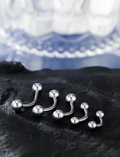 20G 16G 14G 12G Eyebrow Ring Piercing Jewelry Surgical Steel Vertical Labret Lip Ring Rook Daith Earrings Navel Small Tiny Belly Button Ring Piercing Jewelry for Women Men Silver Black Gold - color: Silver, size: 14G