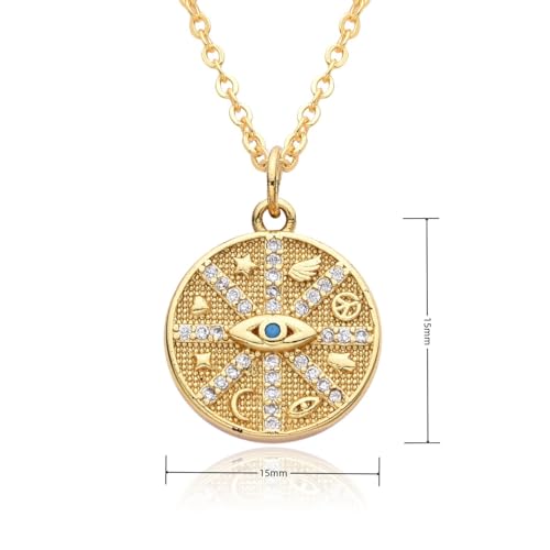 Dainty Necklace Initial Necklace For Women Round Moon star Clover Pendant Chain Coin Necklaces - color: N