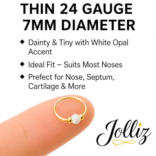 Jolliz Opal Nose Rings Hoops โ 24 Gauge Classic Design, Elegant Nose Rings for Women & hypoallergenic Nose Piercings Jewelry Perfect for Any Occasion with Comfortable Fit - color: White Opal Gold