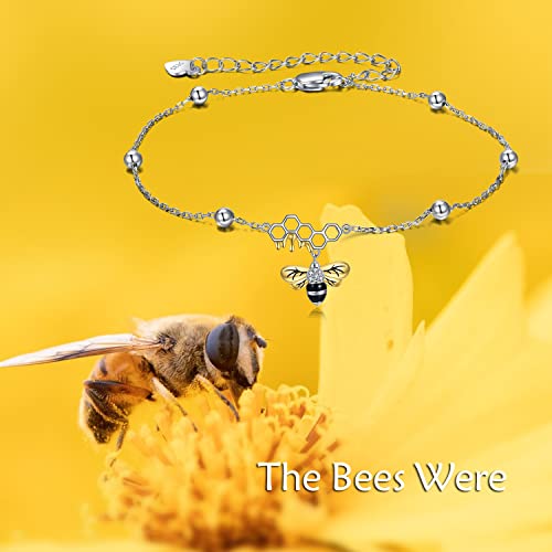 YAFEINI Anklet Bracelets for Women Girls Sterling Silver Hummingbird/Dragonfly/Butterfly Link Chain Anklets Jewelry Gifts - color: Bee chain anklet