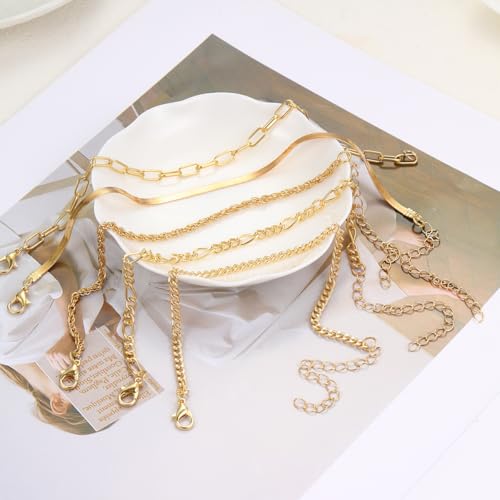 Alegend 14K Gold Plated Stackable Multilayer Bracelets + Titanium Steel(Not Rust, Resist Corruption, Easily Clean) 18K Gold Plated Single Bracelets - color: 14K Gold Plated Five-Layered