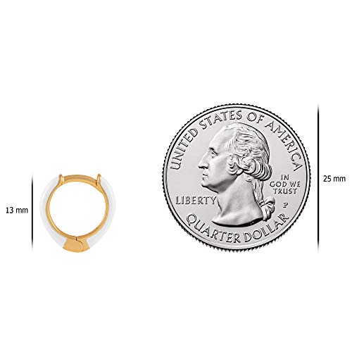14K Gold Plated Sterling Silver Enamel Color Huggie Hoop Earrings for Women – Wide Range of Vibrant Color Options Available - color: White