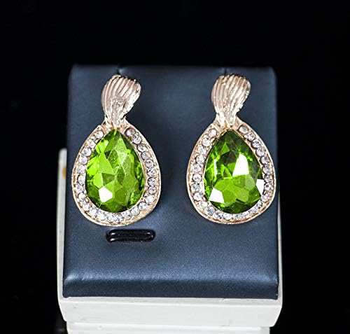 Womens Luxury Africa Dubai 18k Gold Plated Jewelry Sets Wedding Rhinestone Crystal Bib Statement Necklace Earrings Set for Brides Party Prom - color: Green 3