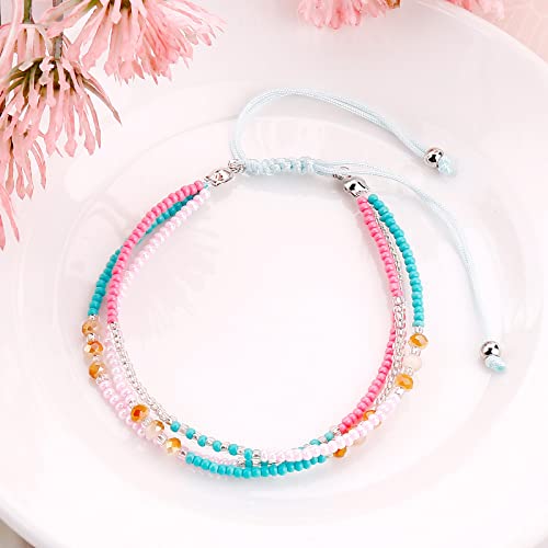 SUMMER LOVE Boho Bohemian Beaded Anklet Bracelets for Women Unique Colorful Pretty Beach Anklet,Handmade