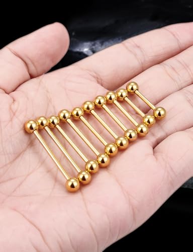 14G 16G Mix Size Tongue Rings Piercing Jewelry Stainless Surgical Steel Straight Barbell Nipple Tongue Ring Piercing Jewelry For Women Men 12MM 14MM 16MM 19MM 22MM Silver Black Gold - color: Gold, size: 14 Gauge-12MM/14MM/16MM/19MM/22MM